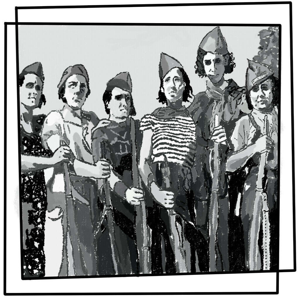 Milicianas en la Plaza Catalunya, 1936.